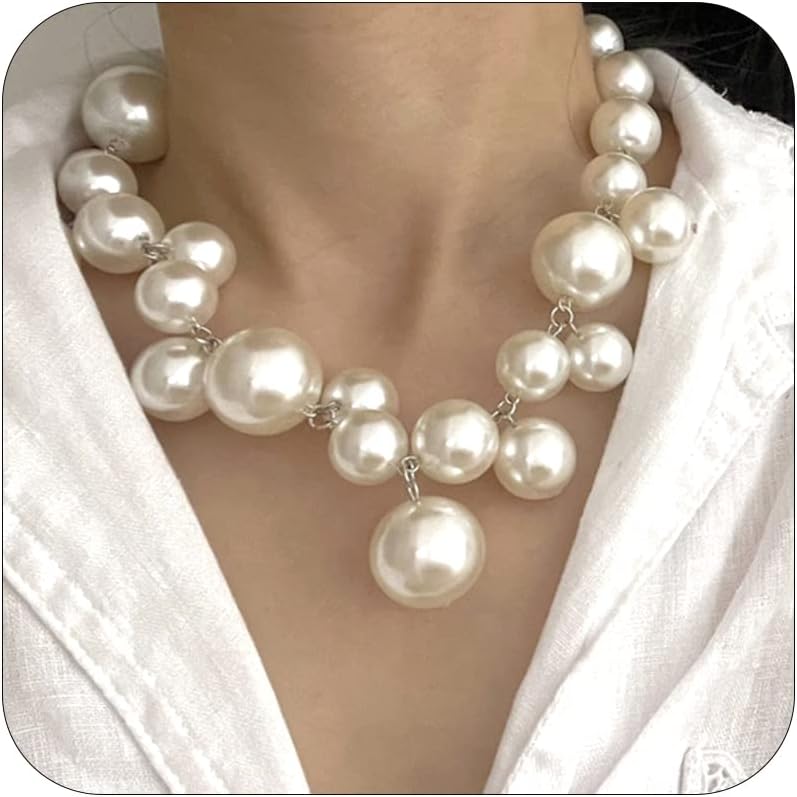 YANCHUNPearl Necklaces for Women Chunky Pearl Necklaces Big Pearl Necklaces Exaggerated Large Pearl Necklaces Statement Necklace Wedding Jewelry Gifts for Bride