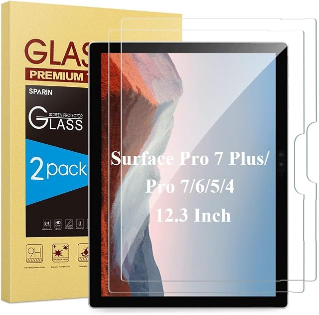 SPARIN [2 Pack] Glass Screen Protector Compatible with Microsoft Surface Pro 7 Plus / 7/6 / 5, Surface Pen Compatible/Scratch Resistant