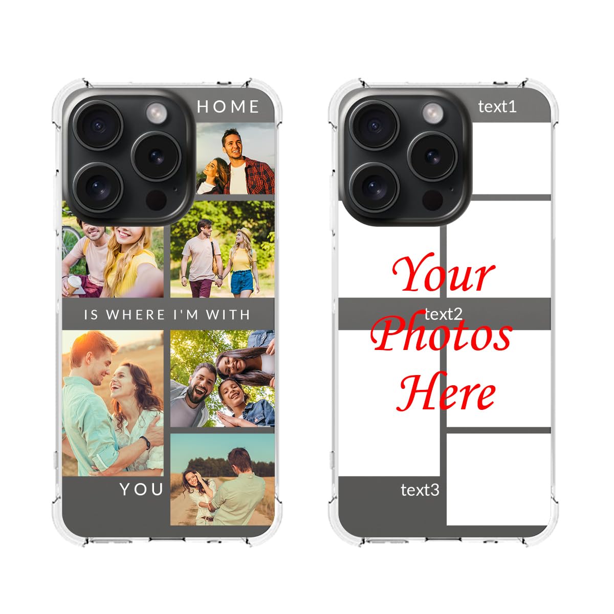 Custom Phone Case for iPhone 15 Pro, Multi-Photo Phone Case with Bumpers Ultra Thin Photo Cover Personalized Multi-Picture Collage Cover, Clear