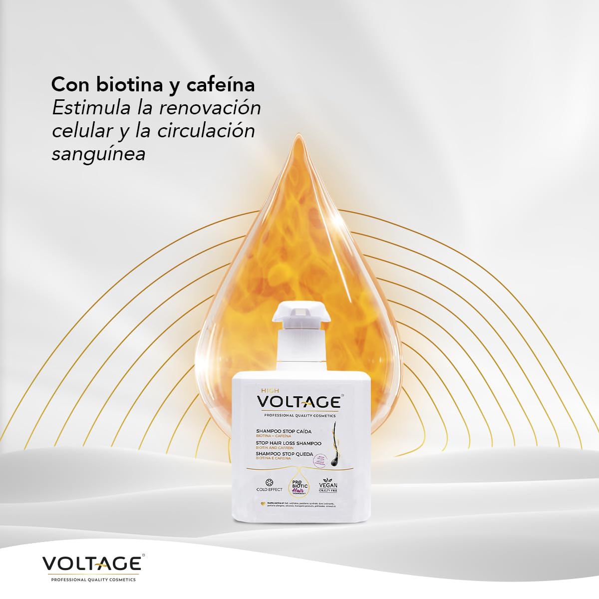 Voltage Cosmetics Champú Anticaída 500 ml con Biotina y Cafeína