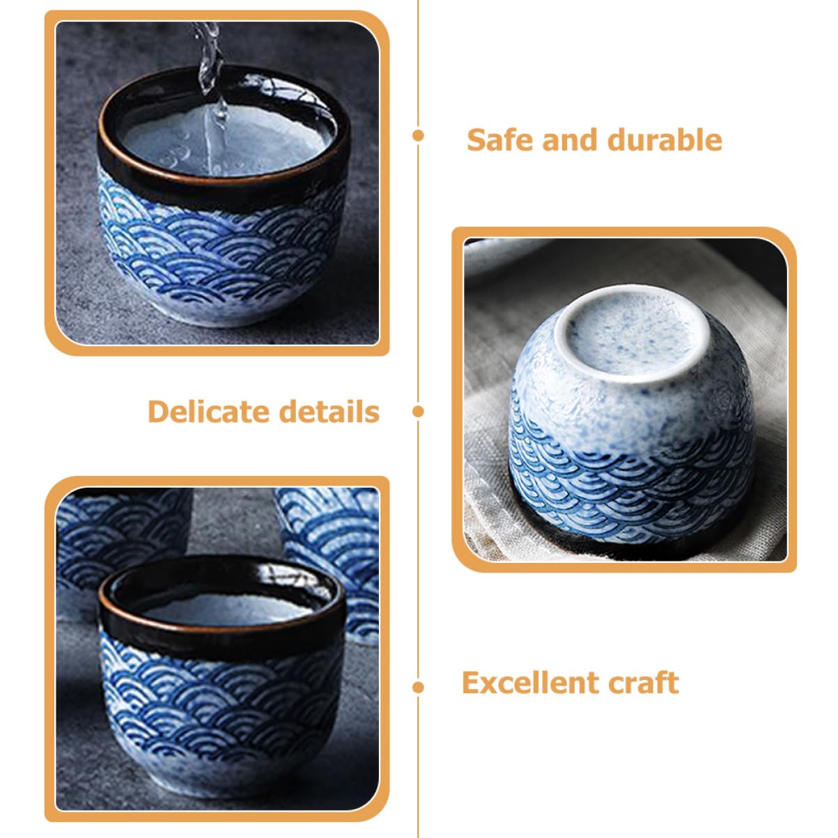 Set da 6 Tazze da Tè in Ceramica Resistente Alte Basse Temperature, Tazza D'acqua Comoda per Uso Quotidiano, Accessorio per Casa e Ufficio Stile Giapponese