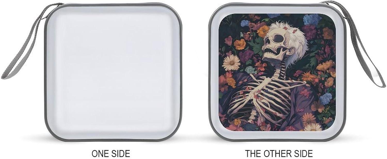 Skeleton Skull in Flowers CD Case Portable DVD Storage Box CD Wallet Holder Binder Organizer for Car Home