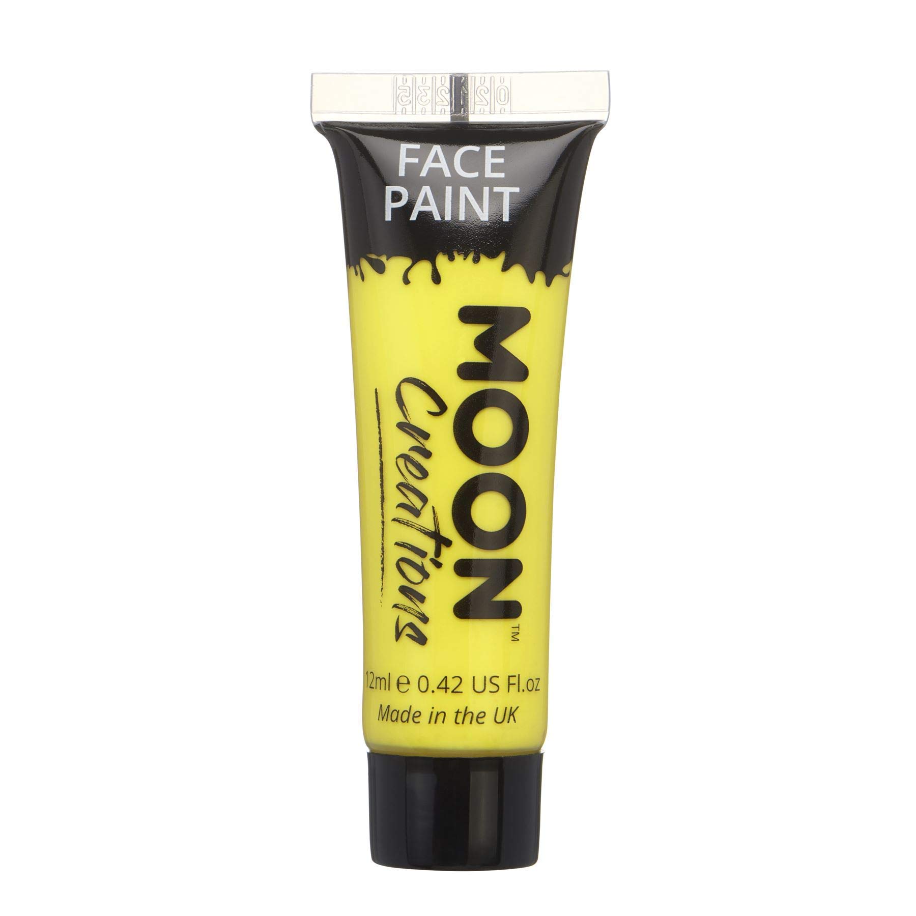 Moon Creations Face & Body Paint Tubes | Yellow | 12ml | Ready to Use Face Paint | No Flake | Cruelty Free, Made in UK | Face Paint for Kids, Adults, Fancy Dress, Festivals, Halloween & More