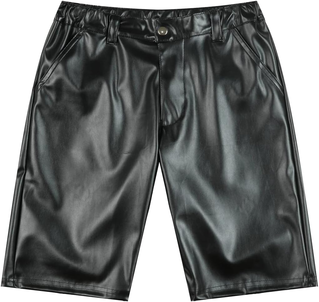 Men Leather Shorts Soft Faux Leather Sports Gym Short Pants Male Pole Dance & Party Club Wear Costumes
