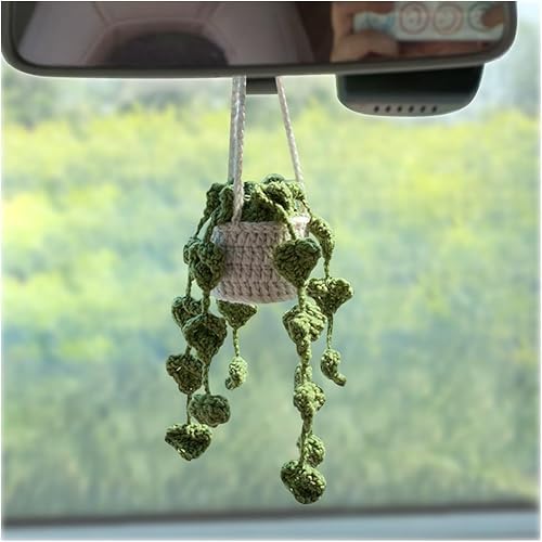 zipelo Accesorios para espejo retrovisor de automóvil, plantas en macetas lindas de ganchillo colgantes, decoración tejida hecha a mano para mujeres
