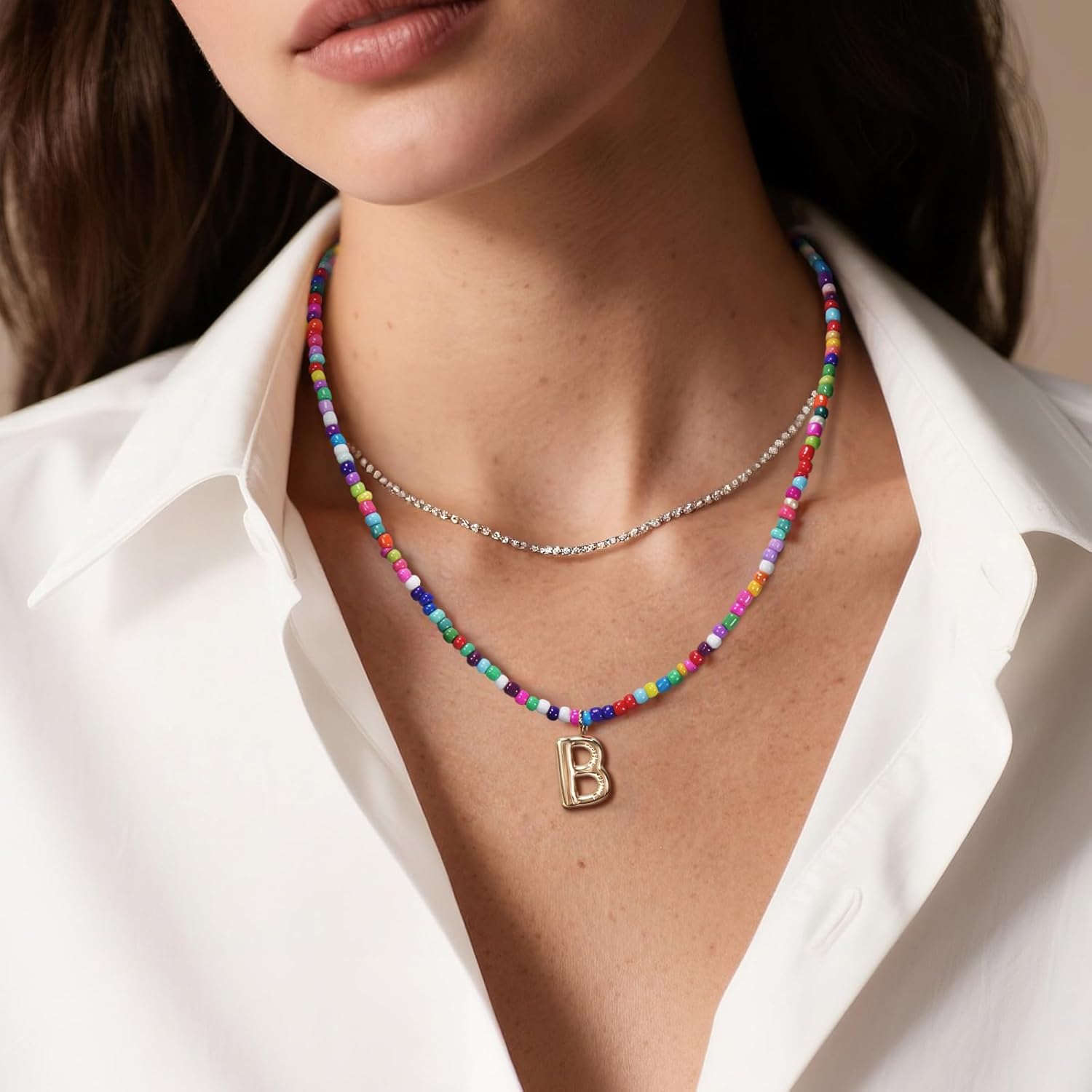 Colorful Initial Necklaces for Women – Bubble Letter Necklace - 14K Gold Plated Letter Beaded Choker, Dainty Cute Beach Boho Necklaces for Women Adjustable Beach Jewelry Gift Colorful Necklace - Image 4