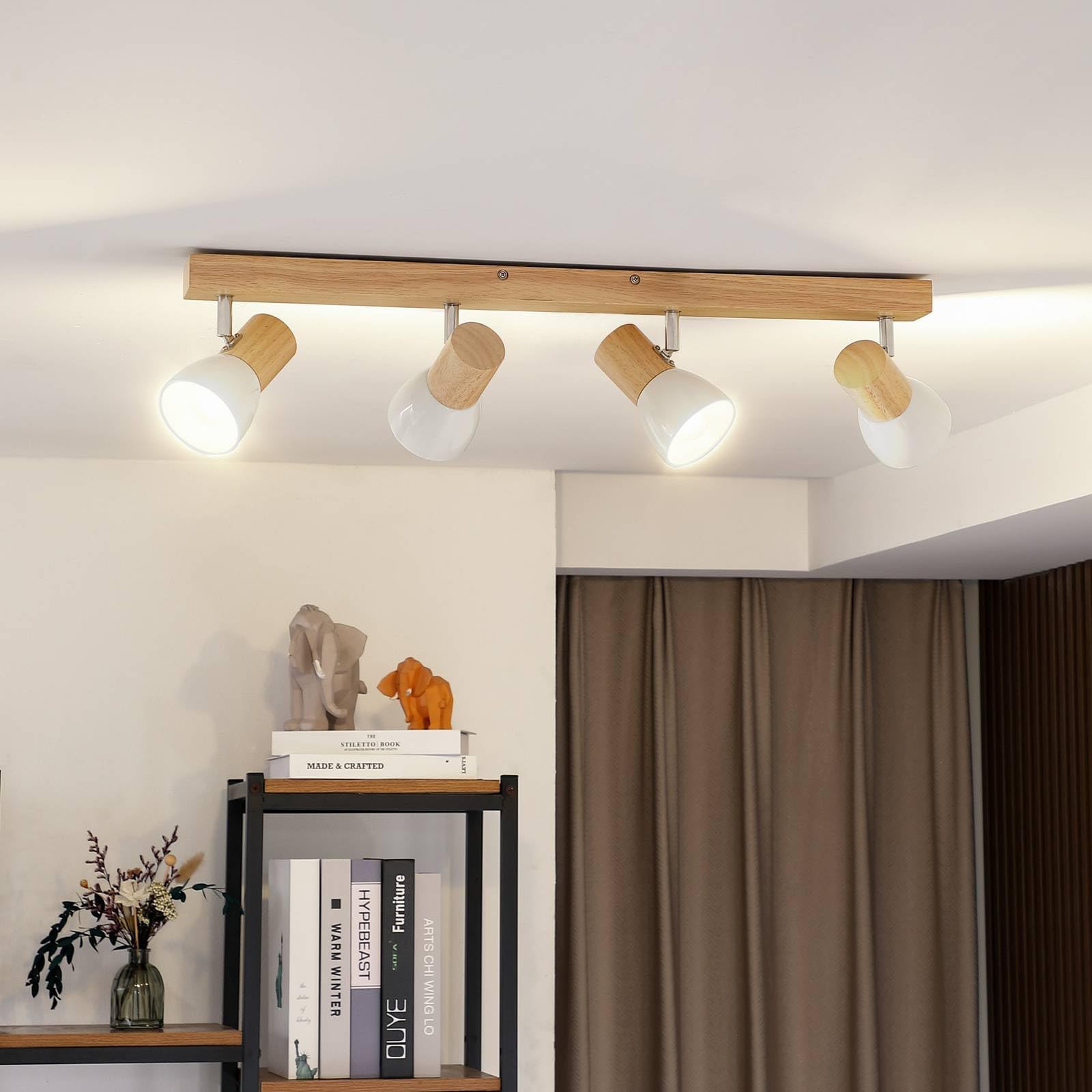 Lindby Spot Thorin à intensité variable (Scandinave) en Marron e. a. pour Salon & Salle manger (à 4 lampes, E14) Lampe encastrable plafonnier applique