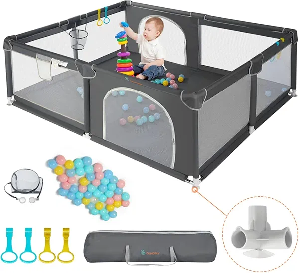 COMOMY Playpens for Babies and Toddlers, 79"x71" Baby Playard Extra Large, Safe and Non-Slip Baby Fence, Full Mesh Design, Indoor & Outdoor Kids Activity Center, Baby Play Pens (Dark Grey)