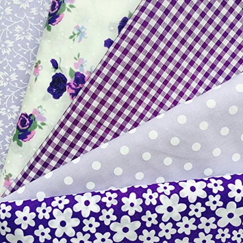 X 5 Half Metre Lilac & Purple Floral Polka Fabric Bundle includes Gingham, Floral designs, Roses, Polka dots, Spots - Ideal for Fashion projects, Quilting, Fat quarters and crafts - Simply Sew Crafty by CR8 Comercio