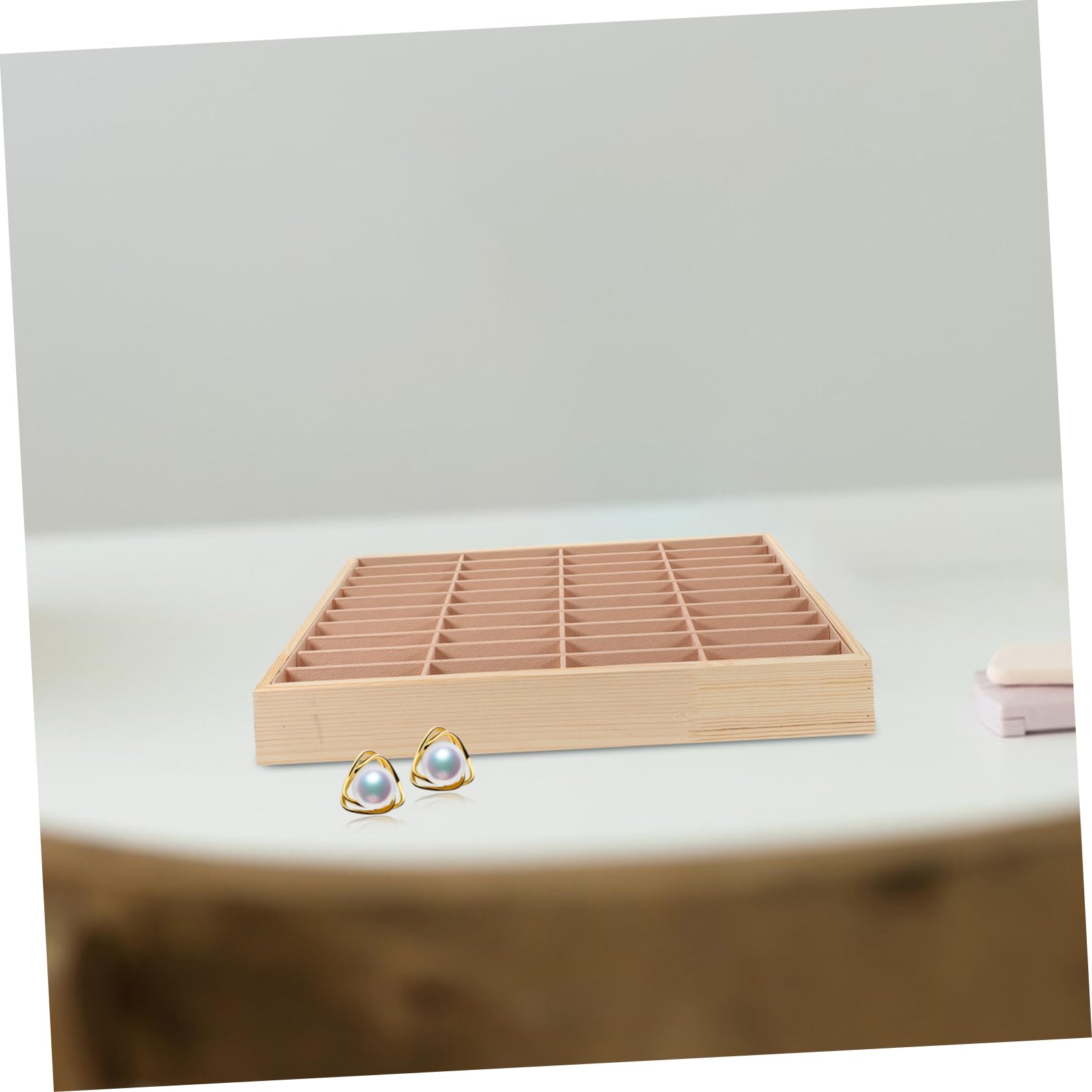 Plateau à Bijoux Organisateur 40 Compartiments en Bois et Velours Marron