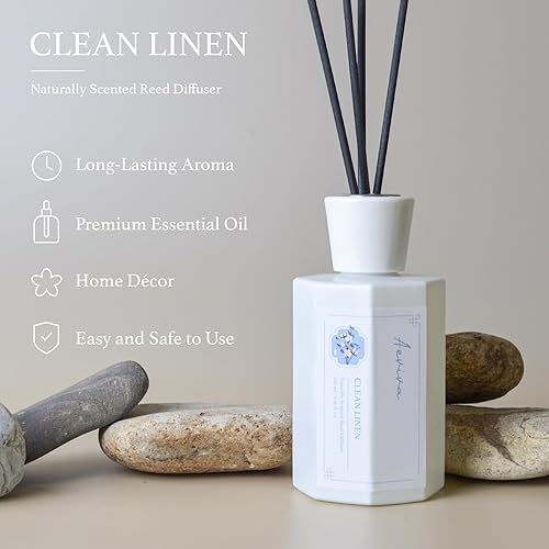 Miniatura 4 de Juego de difusor de varillas de 6.7 onzas, difusor de varillas perfumadas de lino limpio para el hogar con palos, difusor de aroma de aceite de