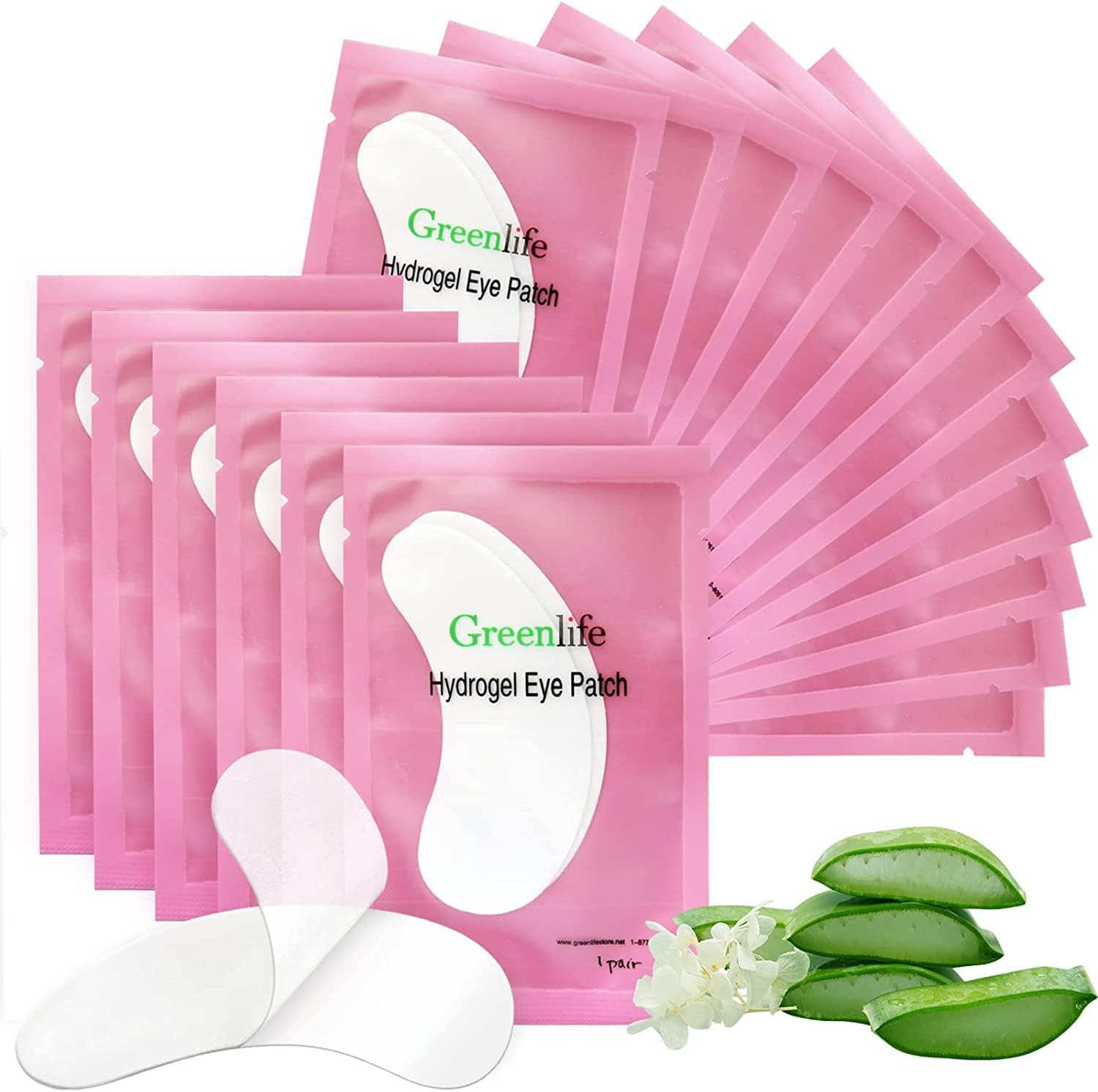 100 Pairs GreenLife Natural Hydrogel Eye Gel Pads - Collagen and Aloe Vera Patches for Under Eyes - Eyelash Extension Kit