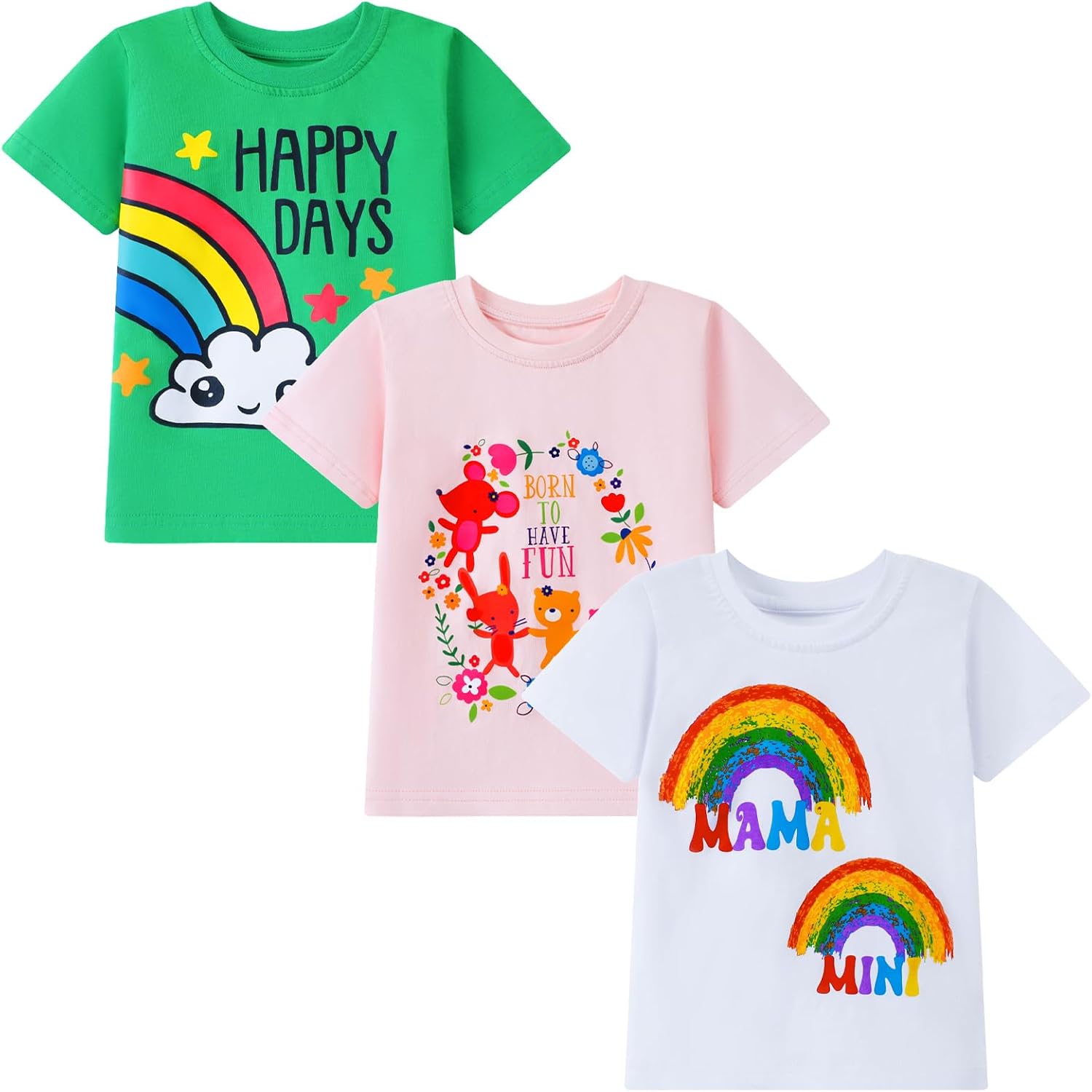HILEELANG Girl Short Sleeve Tees Easter Graphic Cotton Summer T-Shirts 3Packs