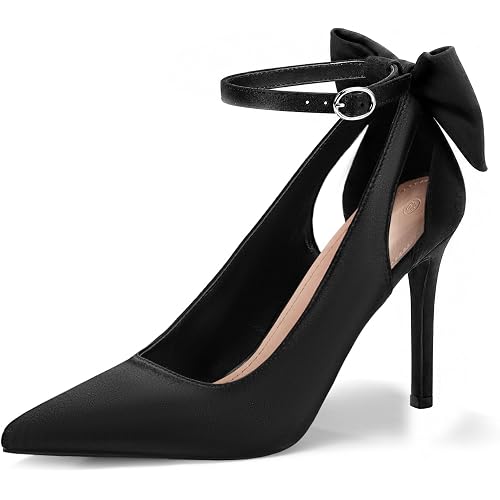 PiePieBuy Women's Pointed Toe High Heels Ankle Strap D'Orsay Pumps Shoes Bow Wedding Bowtie Back Dress Sandals