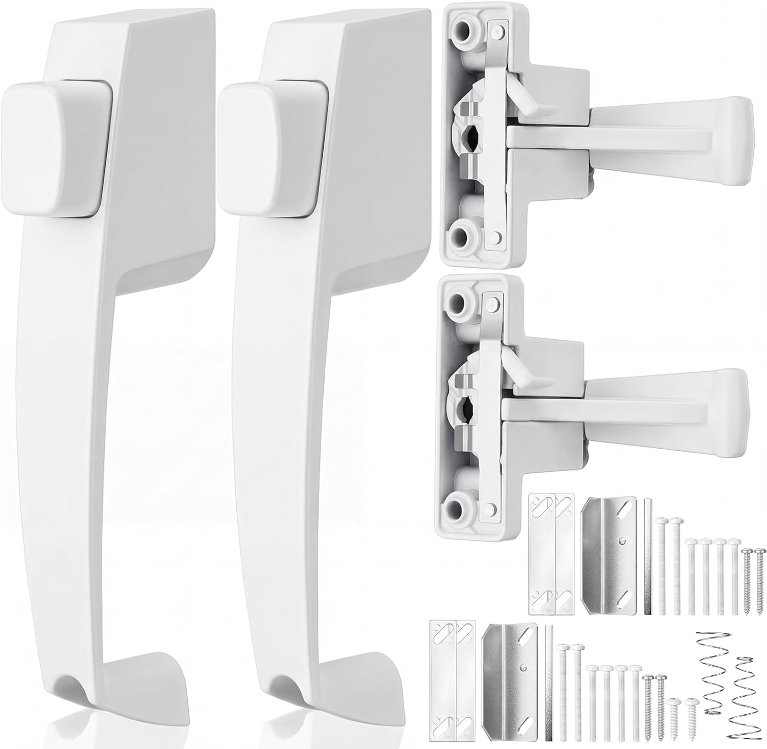 Novabright 2 Set Storm and Screen Door Push Button Latch, Fits Doors 5/8 –1-1/4” Thick, Storm Screen Door Handle Replacement with Latch, Easy Installation, No Lock-Out, Aluminum Finish, Modern(Black)