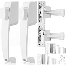 Novabright 2 Set Storm and Screen Door Push Button Latch, Fits Doors 5/8 1-1/4 Thick, Storm Screen Door Handle Replacement with Latch, Easy Installation, No Lock-out, Aluminum Finish, Modern White