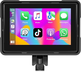 5 Inch Portable Motorcycle Smart Player Radio with Carplay Android Auto 64G TF Card Touch Screen with Voice Control GPS Navigation for Motorcycle Support Bluetooth/Siri/Google Assistant/USB