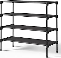 Kitsure X-Large Stackable Shoe Rack Organizer - Non-Woven Shelves for Closet, Entryway, Garage, Black Free-Standing Shoe Storage
