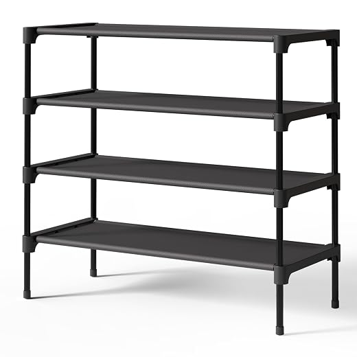 Kitsure Shoe Rack - Premium Non-Woven Shoe Rack Shelf, Shoe Organizer for Closet, Entryway, Garage & Corridor, Sturdy & Durable Long Stackable Shoe Shelves, XX-Large, Black