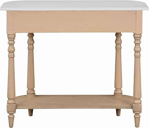 Miniatura 8 de Knocbel Mesa consola de entrada vintage con cajón de almacenamiento y estante abierto, mesa de sofá de entrada con patas, fácil montaje (blanco y