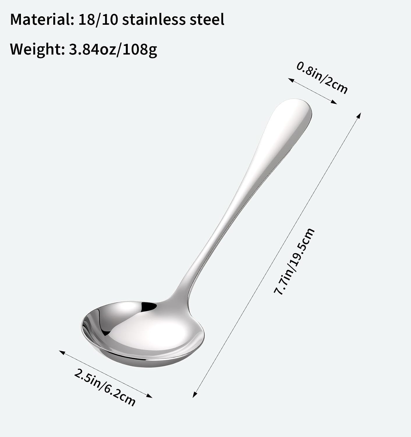 Small ladle for Serving, 7.8 Inch 18/10 Stainless Steel gravy ladle, Silver