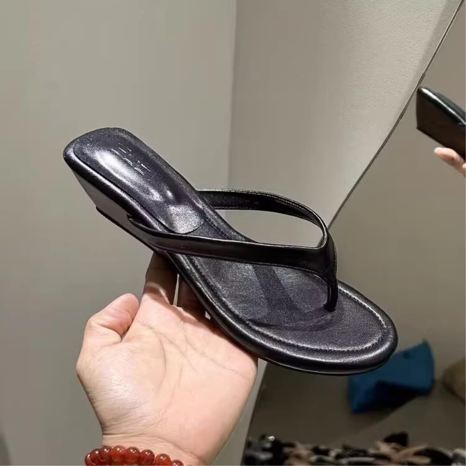 Pantofole da donna infradito con zeppa francese, scarpe estive con plateau, sandali infradito in stile elegante, suola morbida antiscivolo casual per passeggiate all'aperto