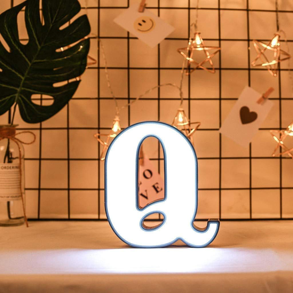 LED Alphabet Light, 26 English Alphabet Night Lamp LED Shape Decorative Lights Small Night Light for Home Birthday Party Outdoor Bars Cafes Decorated (Q)