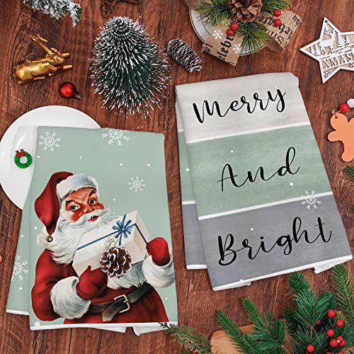 Whaline Christmas Kitchen Towel Snowman Santa Claus Snowflake Dish Towel 18 X 28 Inch Winter Holiday Let It Snow Merry Bright Hand Drying Towel Tea Towel For Cooking Baking, Set Of 4 #TOP3