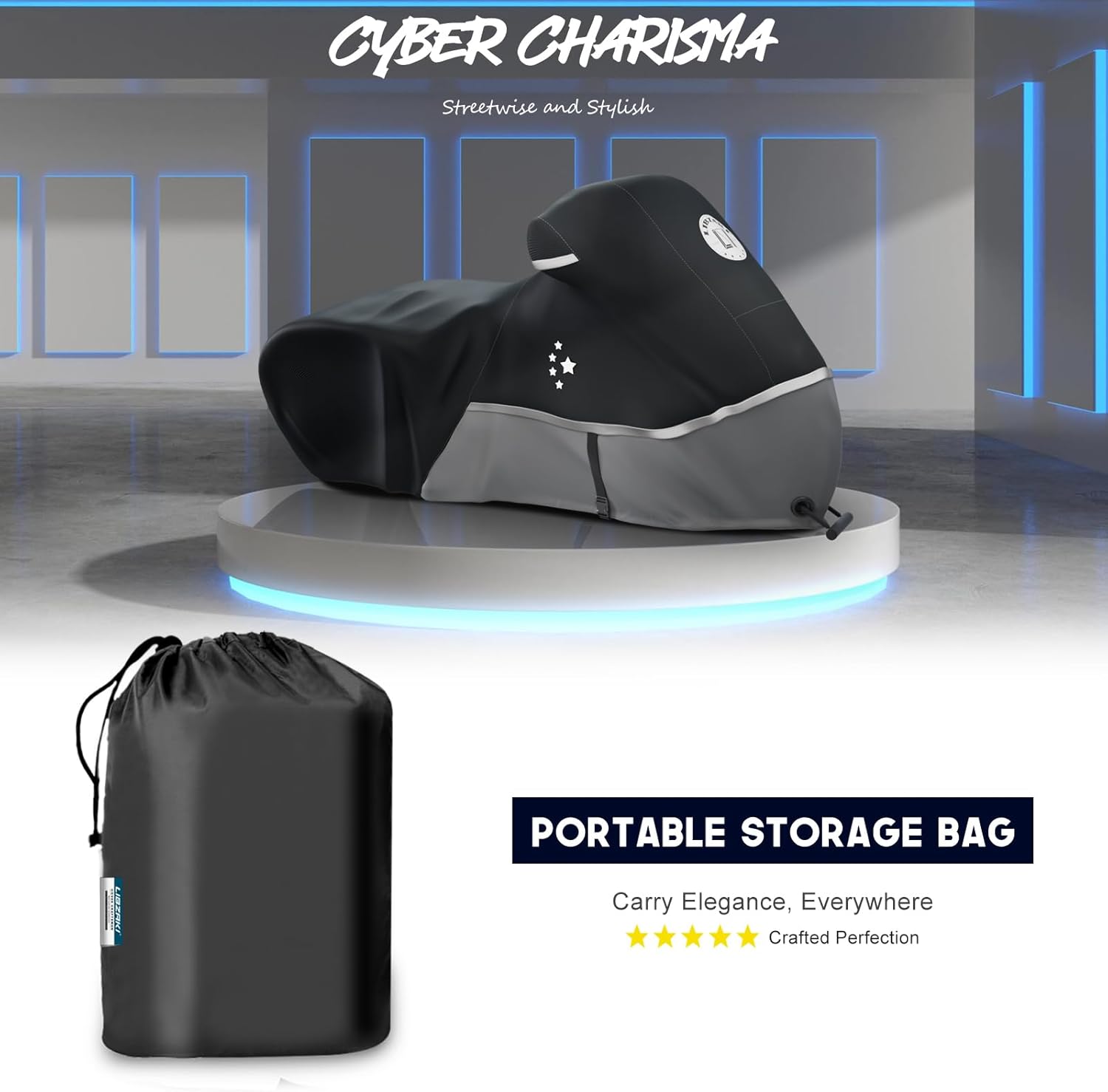 Motorcycle Cover 420D Heavy Duty All Season Universal Weather Waterproof Outdoor Protection 96" XXL Vehicle Cover/Black/Gray