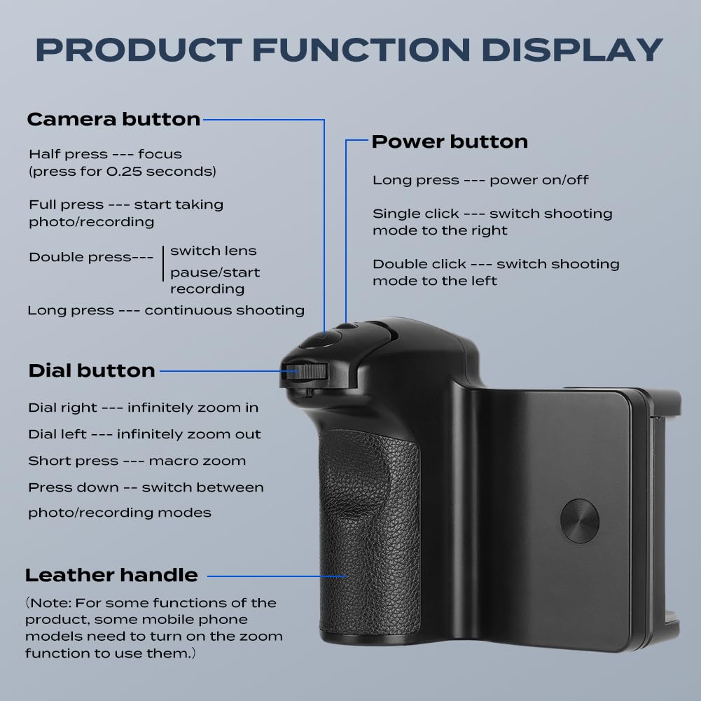 HOTUT Support de Poignée Smartphone, PoignéE Détachable Bluetooth Obturateur Camera, Peut utilisé comme Banque Alimentation 5000 mAh, Trépied Portable pour Selfies Prise Vidéo pour à iPhone Android
