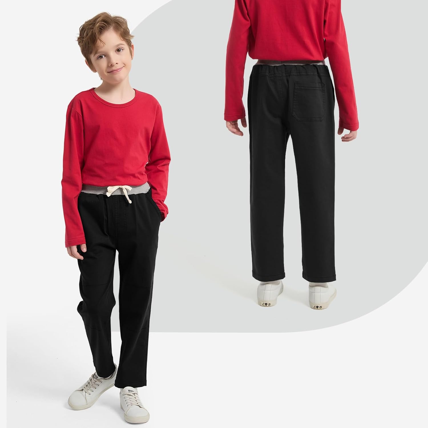 Boys School Uniform Jogger Pants Kids Stretch Drawstring Joggers with Pockets Toddler Pull-on Pants(2-12Years) - Image 2