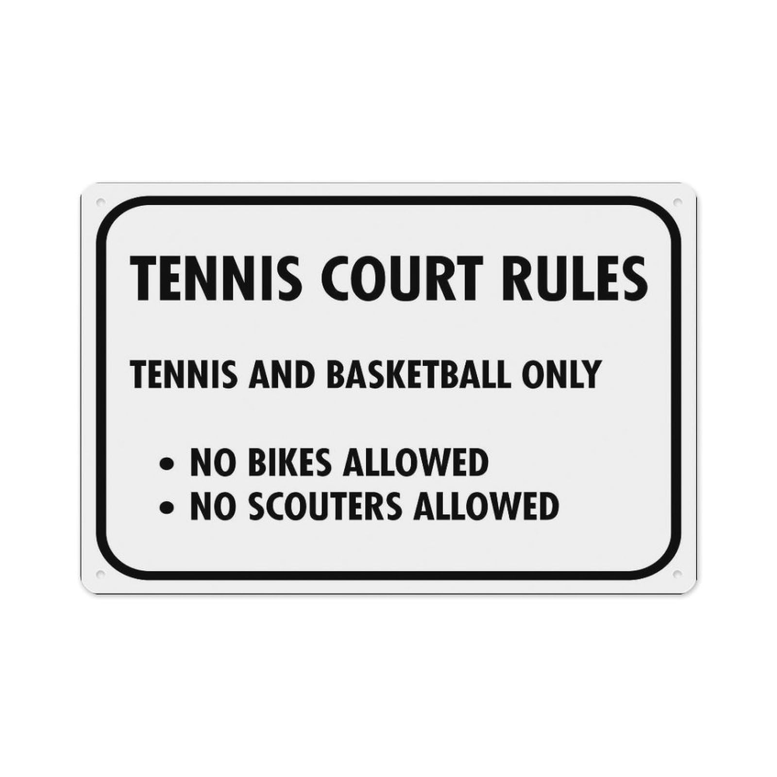 peiyeety Tennis Court Rules Sign Aluminum Tin Warning Signs For Home Outdoor Garden 12X16 Inches
