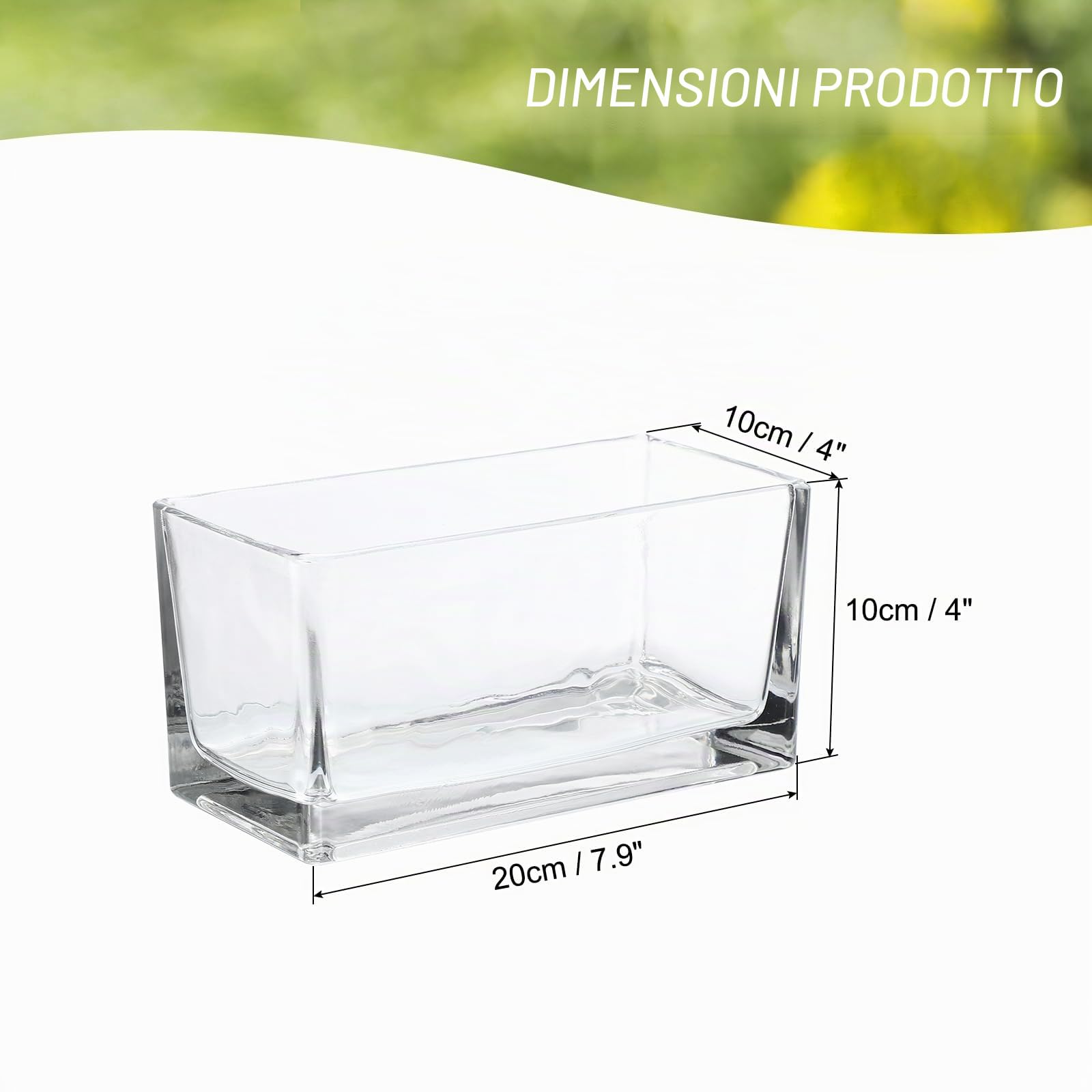 PATIKIL Vaso In Vetro Rettangolare 8x4x4 Pollici, 1 Pc Contenitore Per Fiori Terrario Con Fondo Rinforzato Per Decorazioni Per Matrimoni Casa Ufficio Feste Eventi, Trasparente