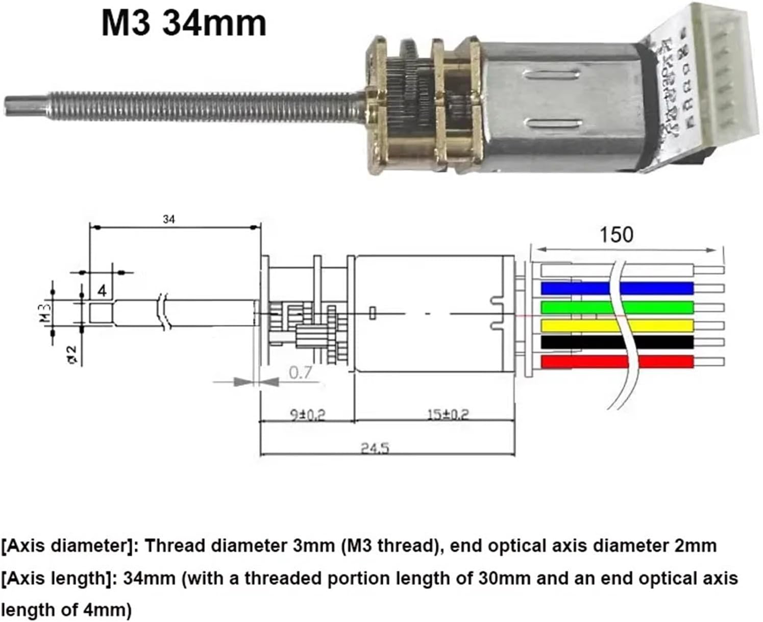 Threaded Shaft Encoder DC Gear Motor 3V 6V 12V 10~1500rpm Speed DIY Model JGA12-N20B D3 M4 55/100mm Small Electric Machine(71RPM_D3 20MM)