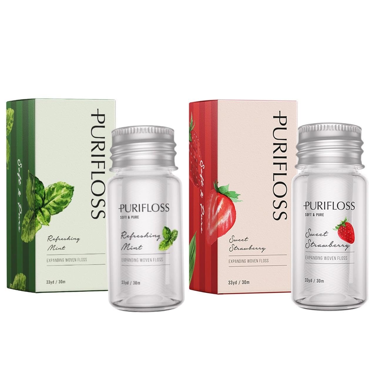 PURIFLOSS Premium Expanding Woven Dental Floss – PTFE & PFAS Free – Mint Flavor & Strawberry Scent, Eco-Friendly, Vegan, Cruelty-Free – Dentist