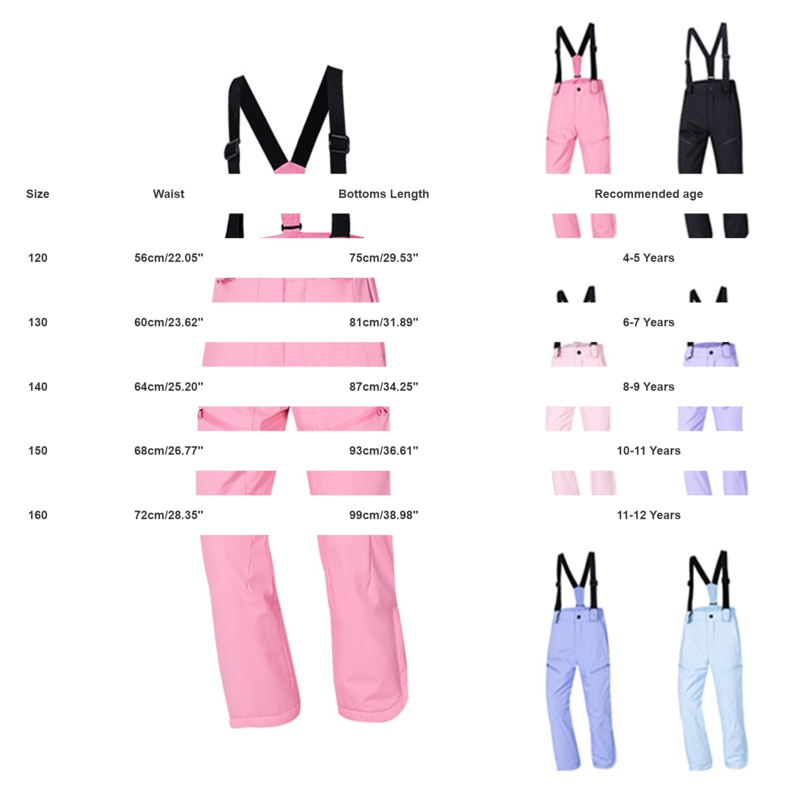 Generisch Kinder Skihose Wasserdicht Mädchen Schneehose Jungen Winter Snowboardhose mit Reißverschluss Taschen Winddicht Elastische Taille Latzhose Winterhose Warm Ski Hosen Verstellbar Hosenträger
