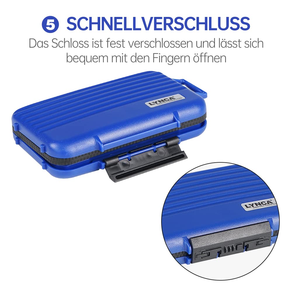 LYNCA Custodia per schede di memoria, custodia per schede SD, impermeabile, anti-shock, impermeabile, per 8 schede SD, 4 schede CF, 12 schede Micro SD/TF (blu)