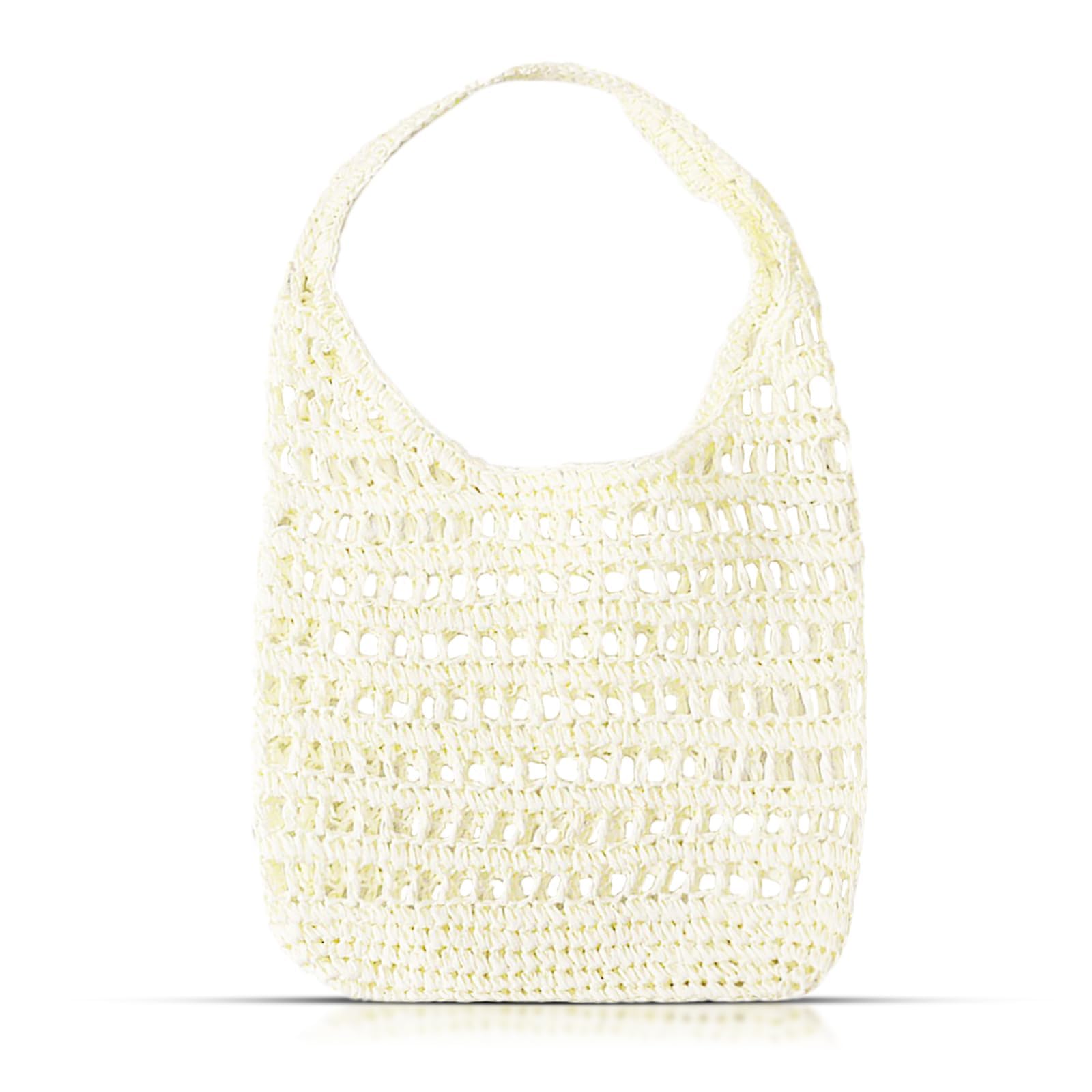 Straw Beach Bag Hand-woven Skeleton Shoulder Bag Large Capacity Soft Rattan Handbag Tote Bag for Women Vacation Travel