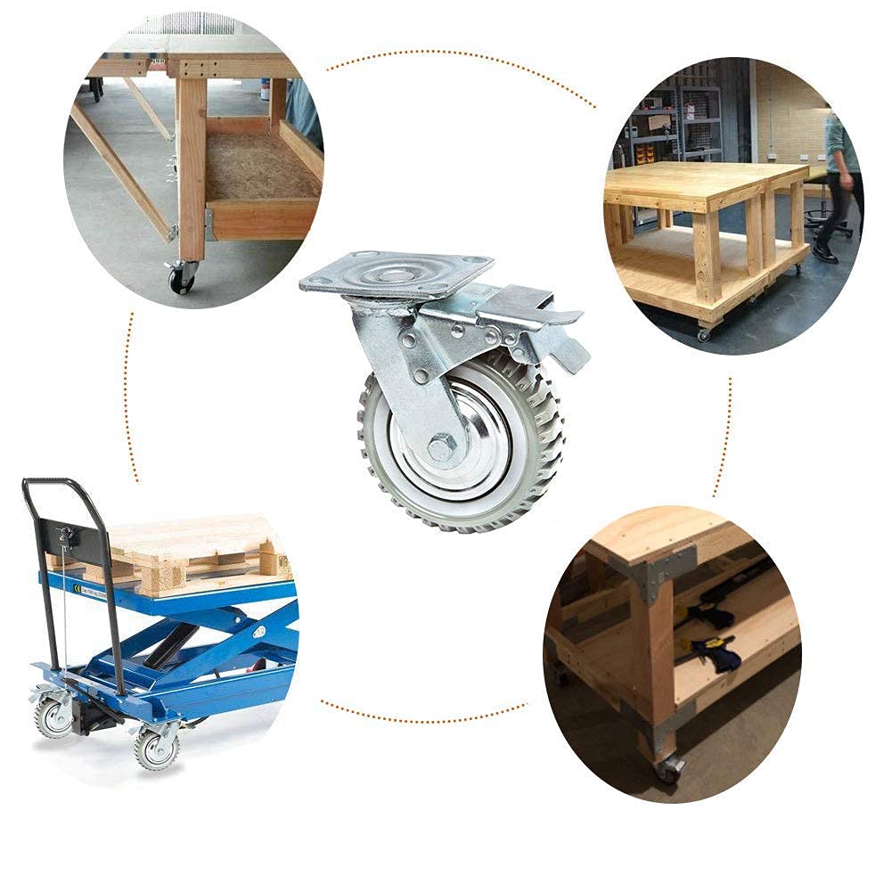 Nisorpa 4 ruote girevoli da 150 mm per carichi pesanti, con freno, girevoli a 360°, ruote per il trasporto, ruote in gomma piena, portata 1000 kg (2 ruote fisse e 2 ruote con freno)