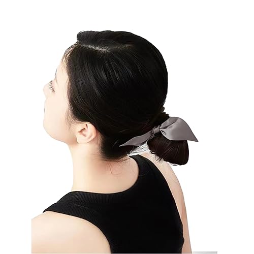 Miniatura 5 de THXSILK Coleteros de seda con lazo para mujer, de seda de morera pura, para niñas y mujeres, pelo grueso, color carbón, 2.8 pulgadas