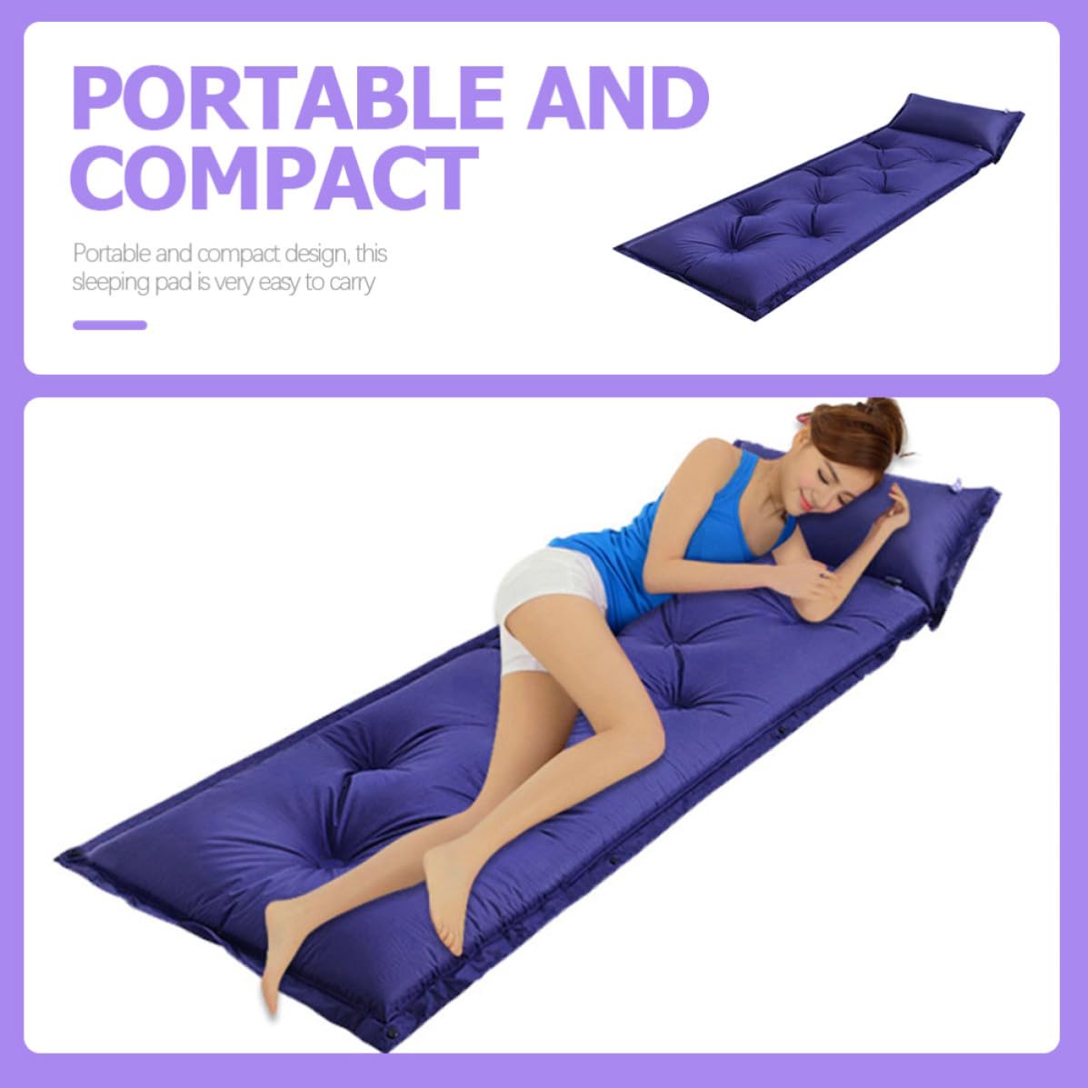 Colchoneta Inflable Automática para Dormir, Camping, Playa, Azul Portátil