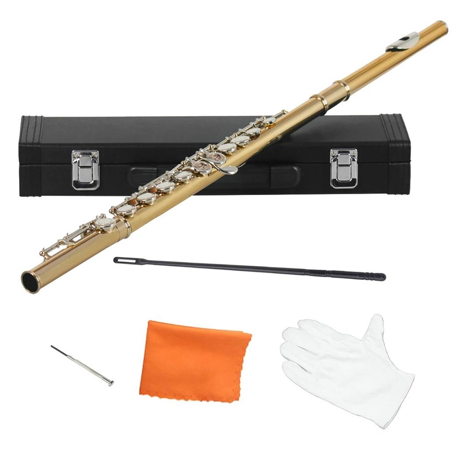 Flauto Chiave in argento dorato 16 fori aperti chiusi Chiave C Strumento musicale da concerto professionale per flauto traverso