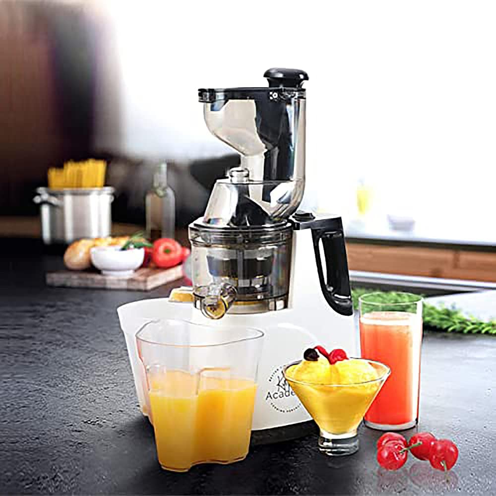 Kitchen Academy Slow Juicer, Large Feed Chute Masticating Juicer Machine, Ultra Efficient 150W, 60 RPMs, Ceramic White - Ceramic White