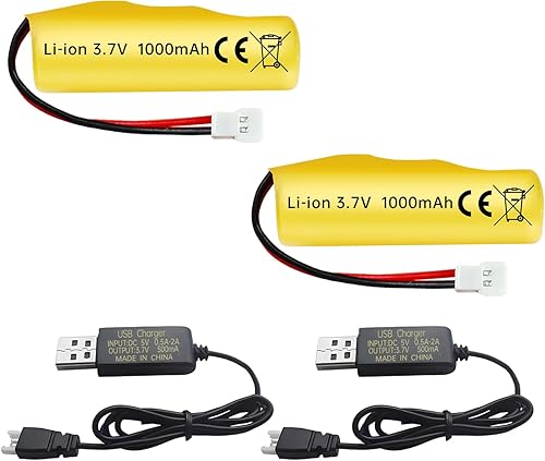 sea jump 2 baterías de iones de litio de 3.7 V 1000 mAh con enchufe Molex y cable de carga USB, adecuado para vehículos de ingeniería a control