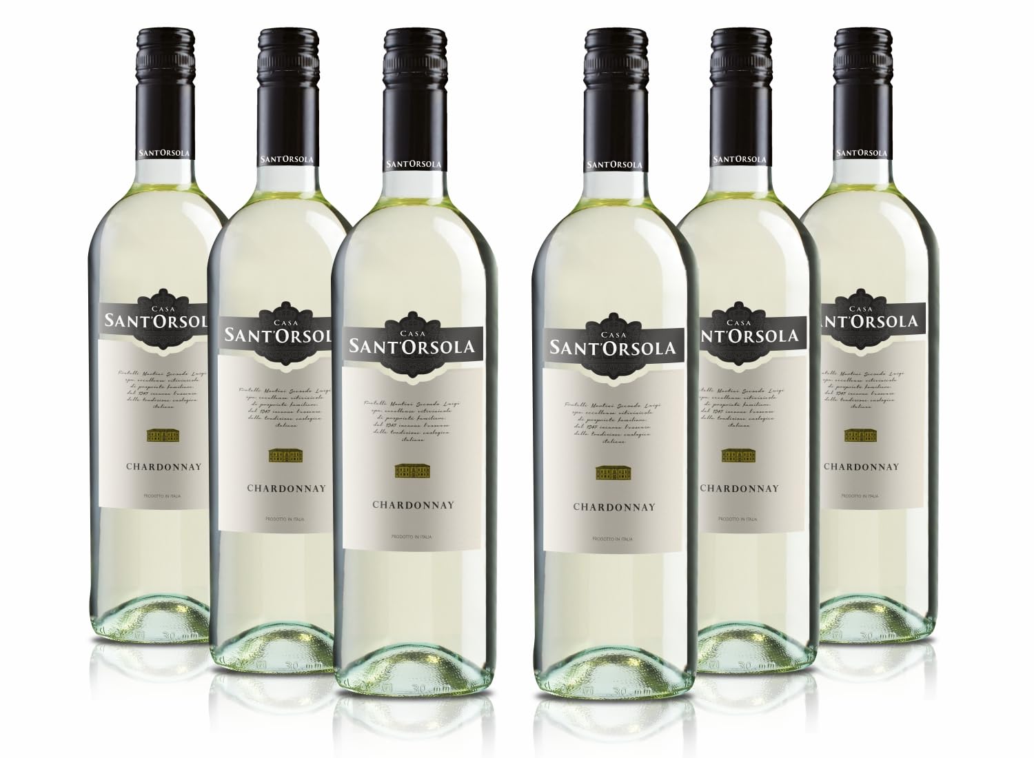 Sant'Orsola - Vino Bianco Secco Chardonnay, da Uva Italiana, Gusto Fruttato e Floreale, 6x750 ml