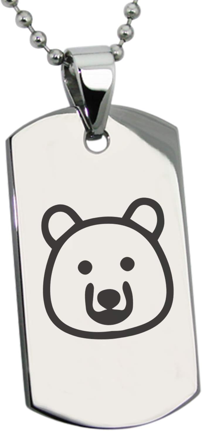 Stainless Steel Bear Icon Dog Tag Pendant Necklace