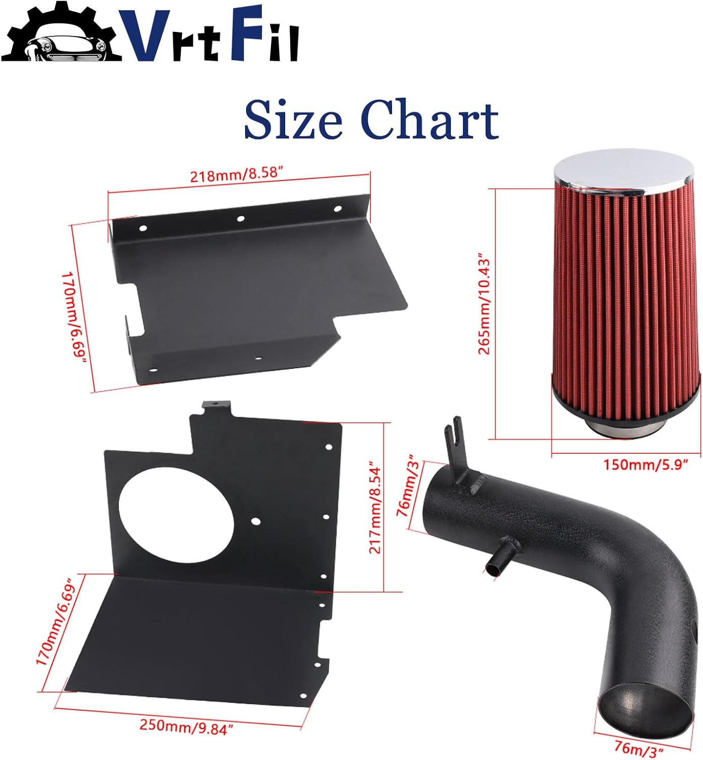 High Flow Cold Air Intake Kit Compatible with 2007-2011 Jeep Wrangler JK Sport Utility 3.8L 2WD 4WD 10554 DR266-BK