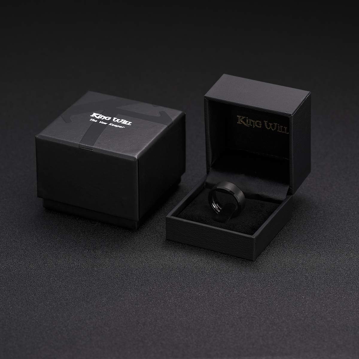 King Will Tungsten Men's Wedding Ring - Available in 6mm to 10mm, Black/Silver, Matte Finish, Beveled Polished Edge, Comfort Fit