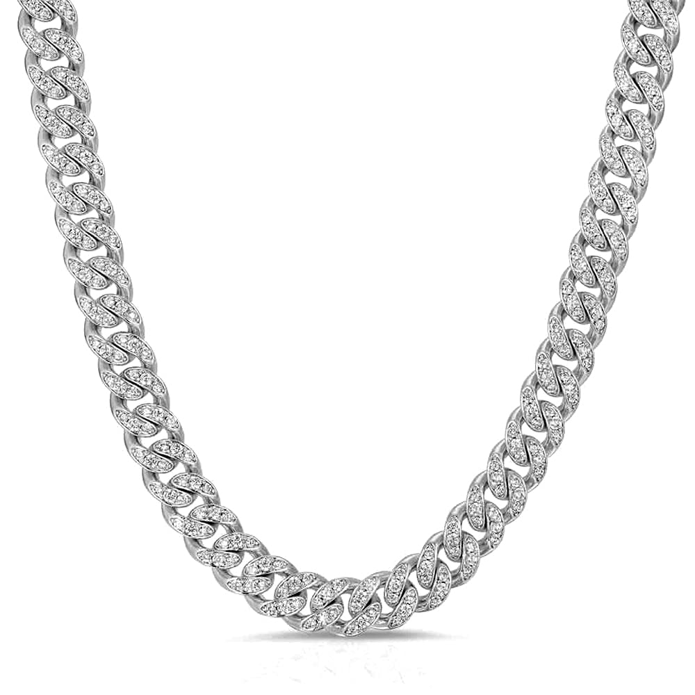 Apzzic 8mm Hip Hop Miami Cuban Link Chain Iced Out Rhinestone Zircon Paved Gold Plated Full CZ Diamond Bracelet Necklace for Men Women