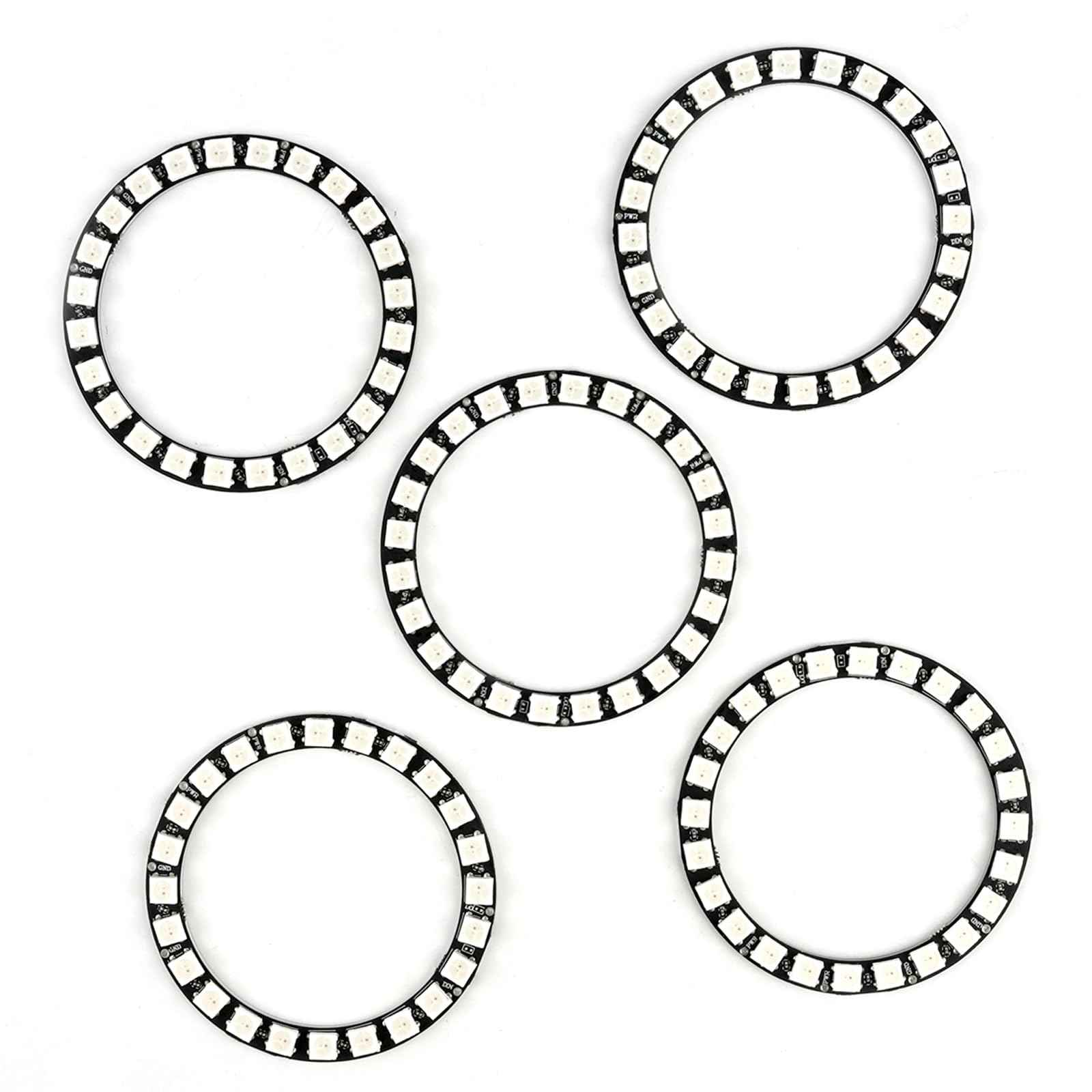 WS2812 RGB LED 24 bits 24 X LED WS2812B 5050 Lumière pleine couleur Anneau adressable avec pilote intégré DC 5 V pour Arduino Raspberry Pi ESP32 (5 pièces)